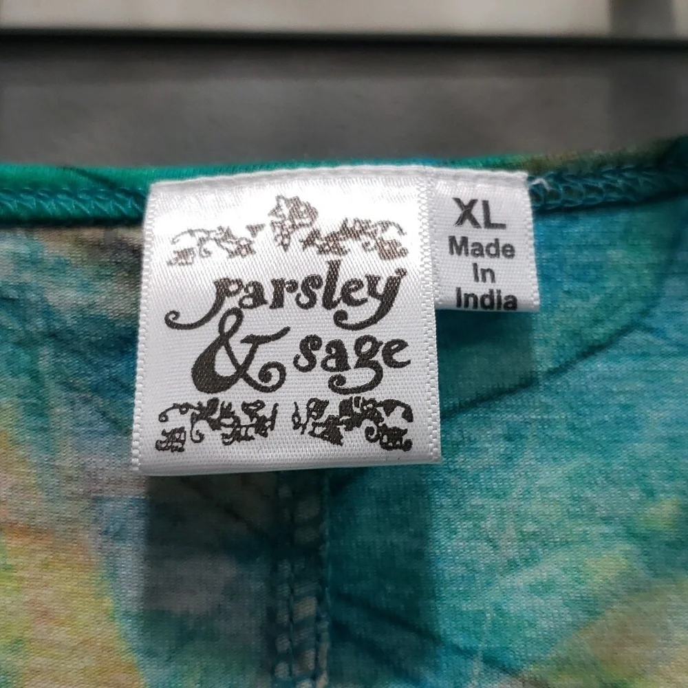 Parsley & Sage Short Sleeve Scoop Neck Turquoise Print Dress with Pockets, XL - Picture 4 of 7